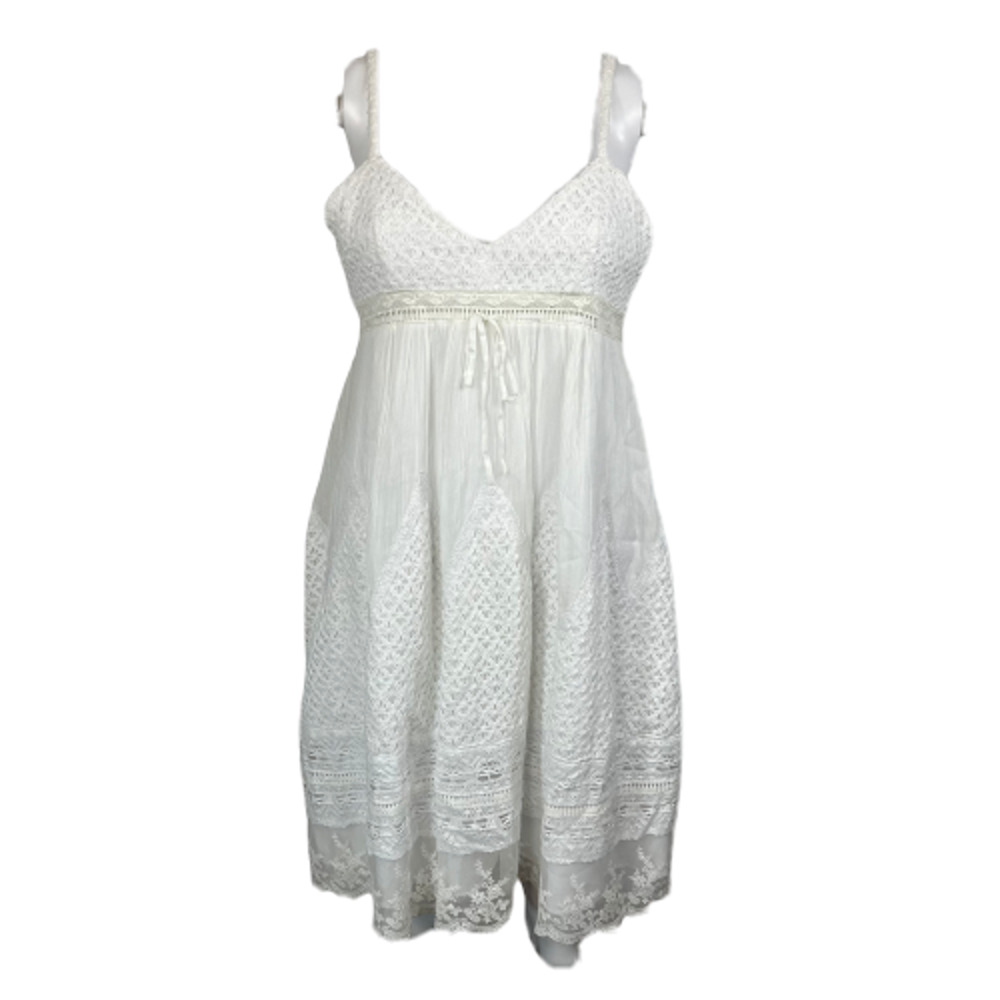 Rachel Roy Dress Womens Sz M White Cotton V-Neck Crochet Eyelet Spaghetti Strap